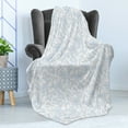 thumbnail image 4 of Vintage Soft Flannel Fleece Blanket, Soft Colored Floral Arrangement with Leaves Stalks and Geometric Shapes Design, Cozy Plush for Indoor and Outdoor Use, 50" x 60", Pale Blue White, by Ambesonne, 4 of 5