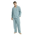 thumbnail image 4 of Vulcanodon Mens Pajama Set 100% Cotton, Long Sleeve Button Down PJ Set for Men Plaid Men's Sleepwear(Aqua Blue-Plaid, XL), 4 of 6
