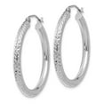 thumbnail image 2 of Real 14kt White Gold Diamond-cut 3mm Round Hoop Earrings; for Adults and Teens; for Women and Men, 2 of 3