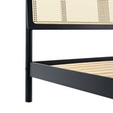 Walker Edison Boho Rattan-Panel Queen Platform Bedframe, Black ...