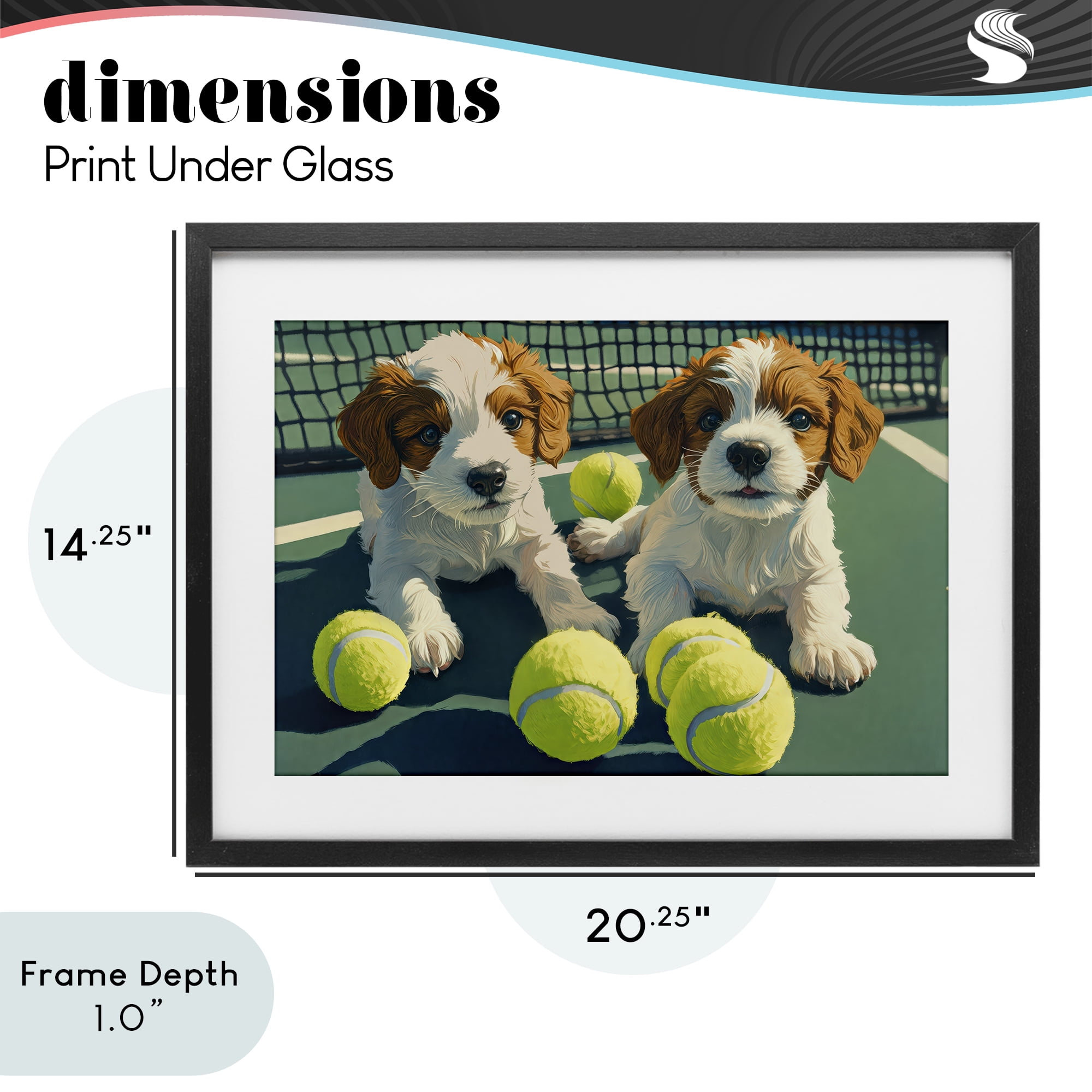 Stupell Industries Playful Puppies with Tennis Balls Black Framed Print Under Glass, design by Imagine It Images