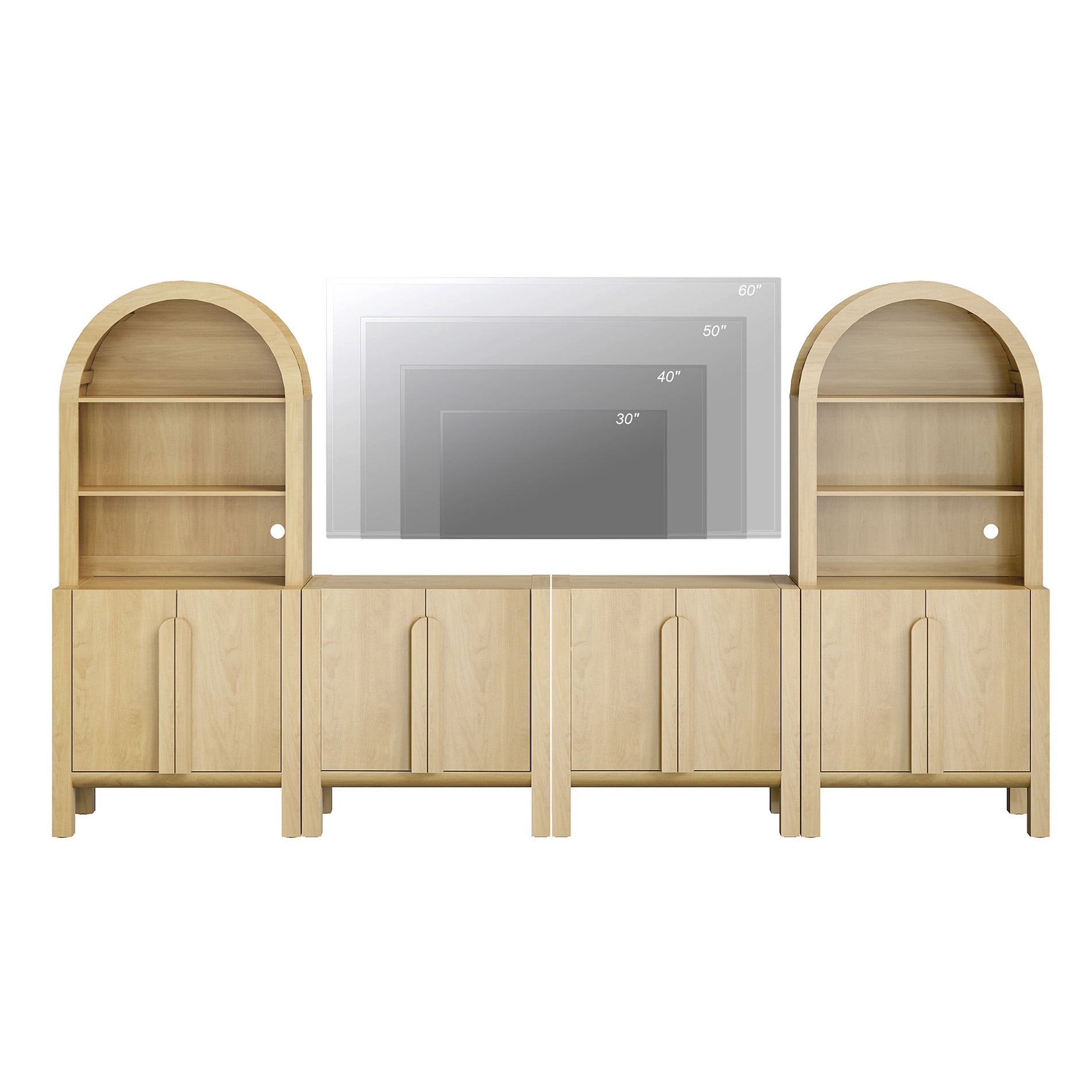 126"W Large Kitchen Hutch Sideboard Buffet Cabinet, Arched Pantry Storage Cabinet with 8 Wood Doors And 10 Tier Shelves