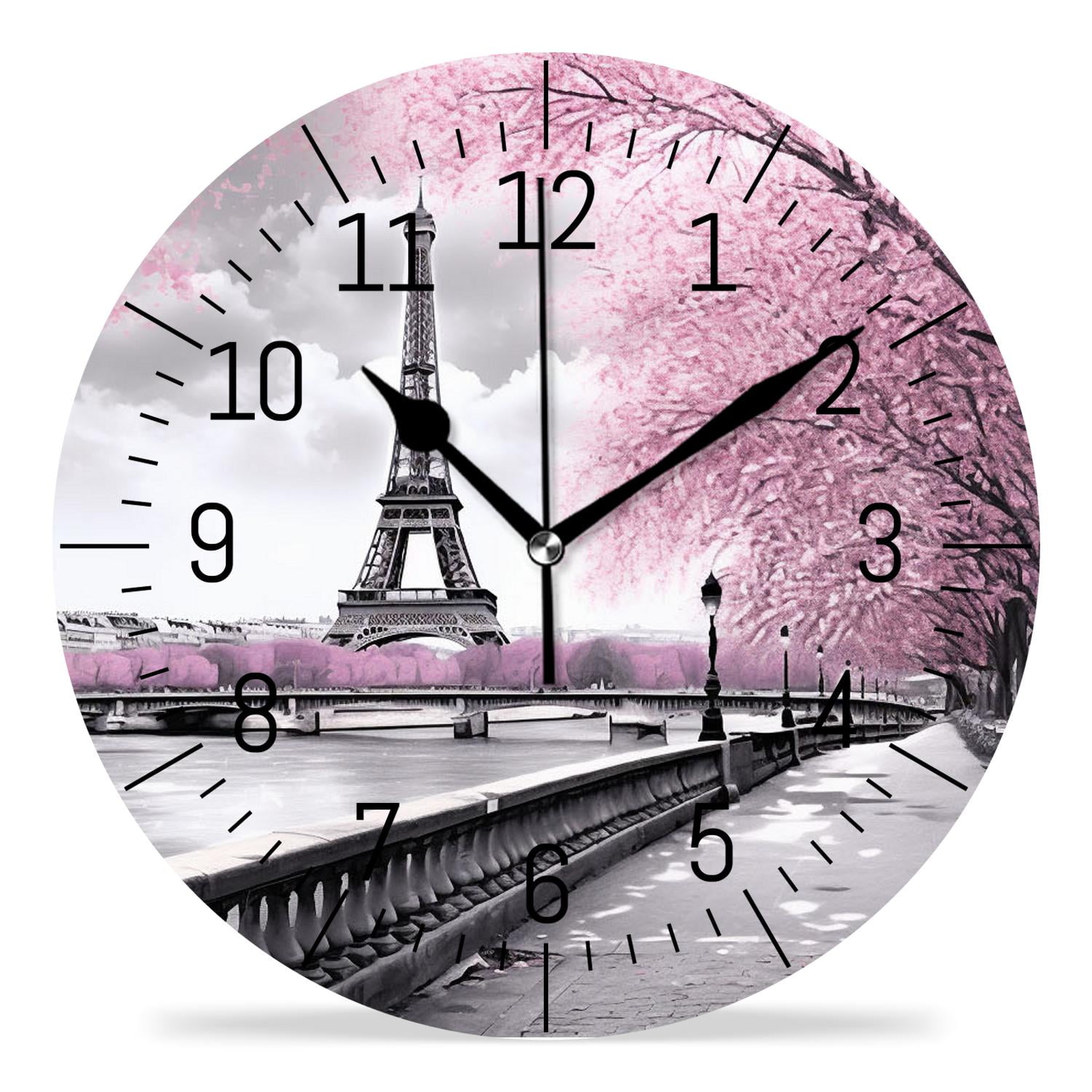10 Inch Wall Clock Battery Operated Silent Clock Decorative for Office, Kitchen, Outdoor, Living Room,Paris Eiffel Tower France Oil Painting Artwork Creative