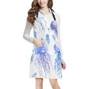 ASHLEIGH Watercolor Jellyfish Sea Life Art Adjustable Bib Apron with Pockets Commercial Restaurant and Home Kitchen Apron for Women Men