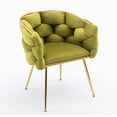 thumbnail image 6 of Luxury Modern Accent Chair, Leisure Velvet Armchair with Thick Woven Backrest and Gold Metal Frame, Upholstered Lazy Person Household Dresser Stool, Manicure Table Back Chair, Dining Chair, Green, 6 of 9