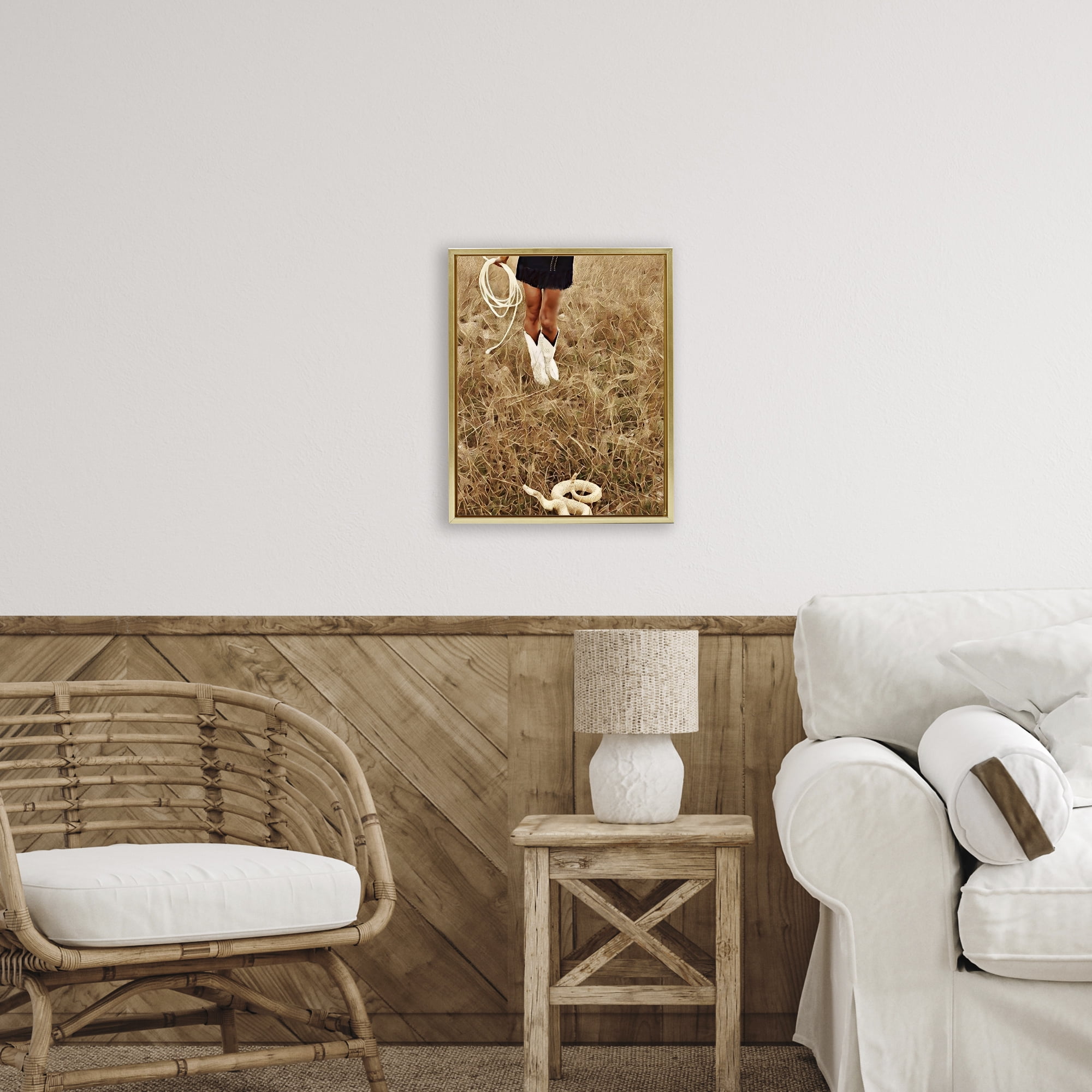 With Her Lasso & Snake Gold Framed Floater Canvas Wall Art, design by Jesse Keith