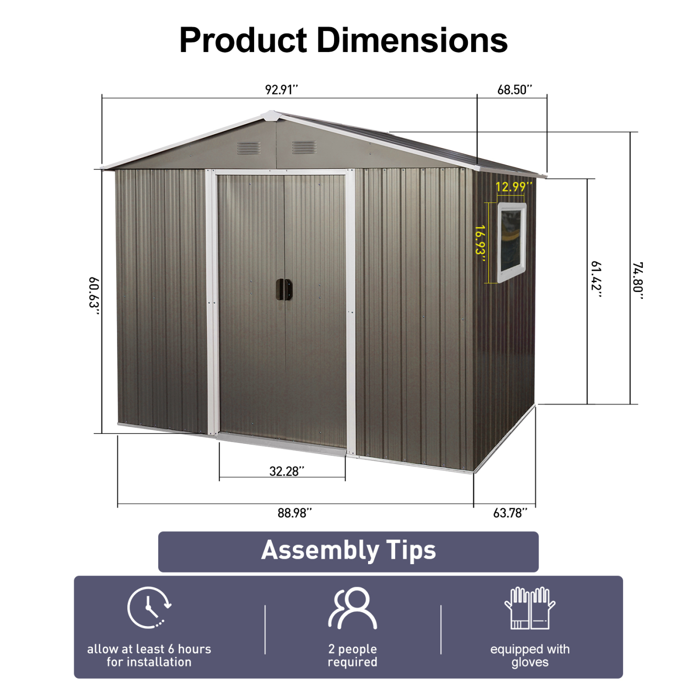 8ft x 6ft Outdoor Storage Sheds, Metal Waterproof Tool Sheds with Built-in Hook, Shelf and Ventiation & Latch & Window, Heavy-Duty Sheds Unit for Patio Storage,Garbage Can, Chicken Coop, Gray