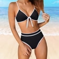 thumbnail image 2 of DHFJKG High Waist Swimsuits Women 2 Piece Bikini Set Twist Front Triangle Top Briefs Bottoms Color Block Summer Swimwear Versatile Beachwear, 2 of 4