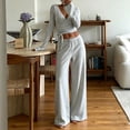 thumbnail image 5 of vdgthytj 2 Piece Sets for Women Long Sleeve V-Neck Wrap Waist Crop Tops Drawstring Wide Leg Pants Fall Casual Going out Outfits, 5 of 5