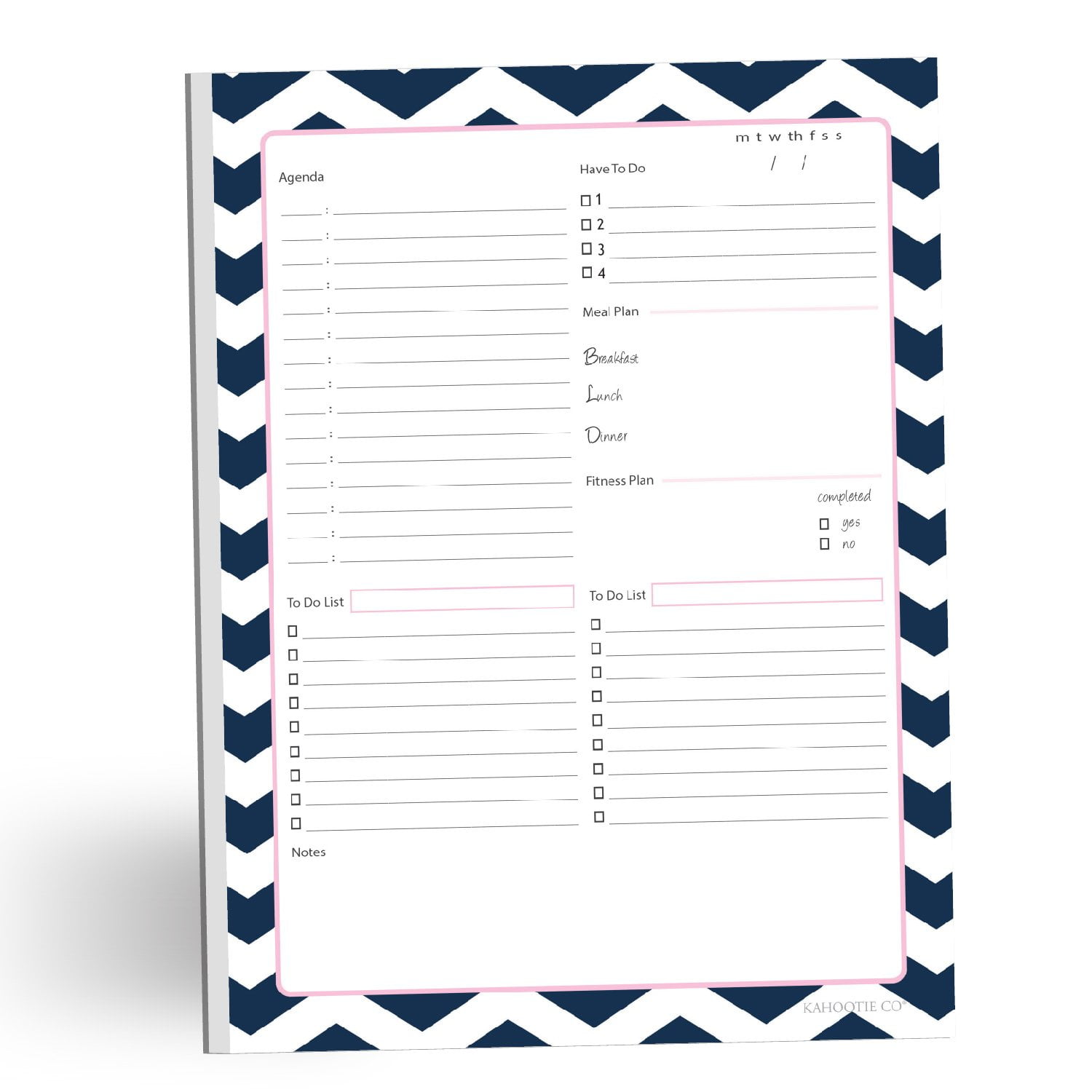 Kahootie Co Daily Schedule Notepad, 8.5" x 11", 50 sheets per pad, Navy Chevron (DNP03)
