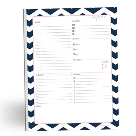 UPC: 0893032002346 | Kahootie Co™ Daily Schedule Notepad  8.5  x 11   50 sheets per pad  Navy Chevron (DNP03)