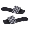 thumbnail image 3 of Sandalias deslizantes para mujer, sandalias planas con punta abierta y brillo de diamantes de imitación para verano, viajes al aire libre, playa, negro 39, 3 of 8