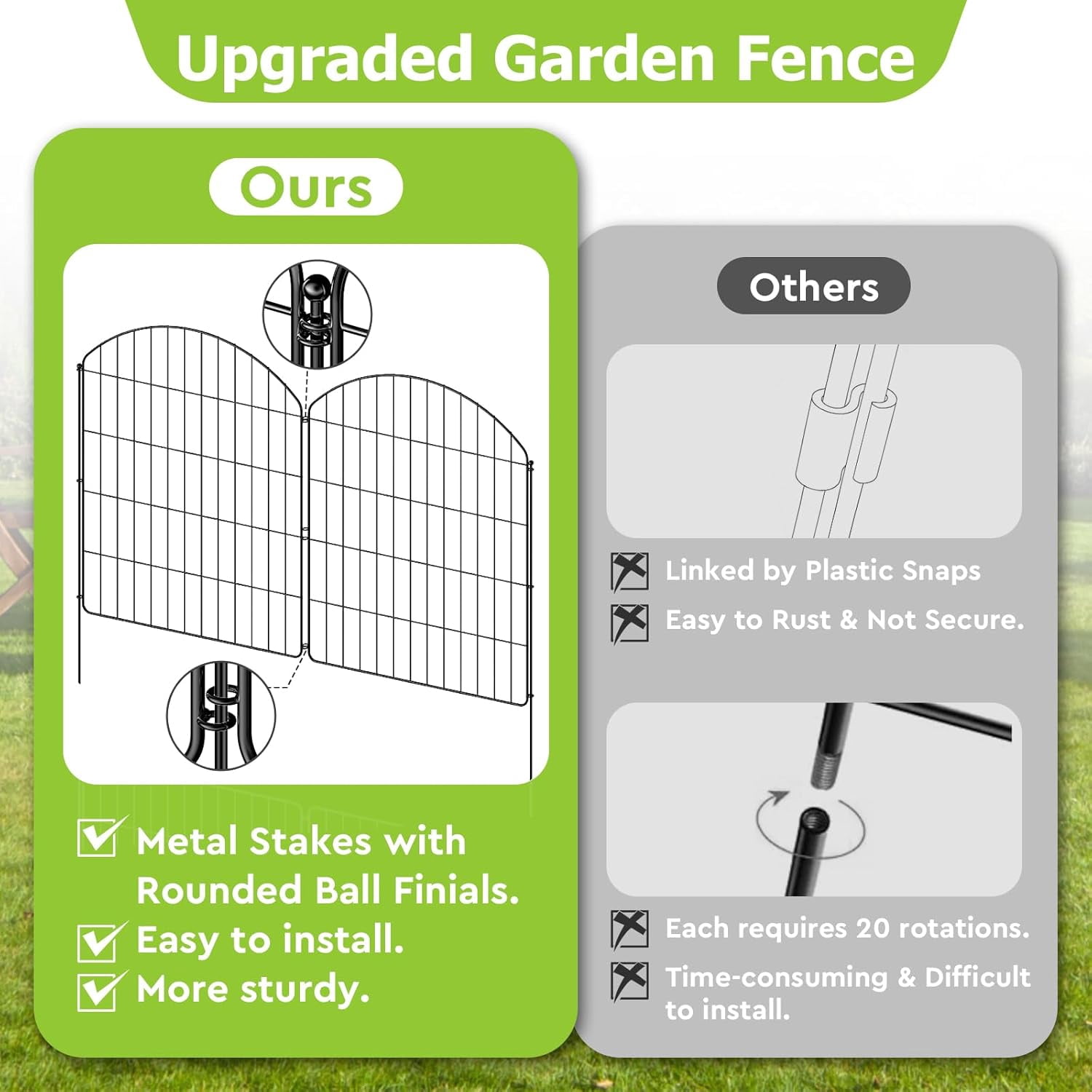 Decorative Garden Fence 5 Panels + 1 Gate, 30in H x 11.8ft L, Rustproof Metal No  Animal Barrier for Dog & Flower Edging
