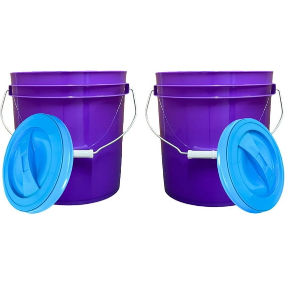 DYJP 2 Gallon Food Grade Plastic Bucket with Screw on lid Made in USA containers- Pack of 2