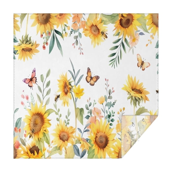 White Butterfly Bee Sunflower Pattern Square Tablecloth,Waterproof Square Table Cover,Wipeable Spillproof Washable Table Cover for Home Kitchen Party Decor 42"X42"(107x107cm)