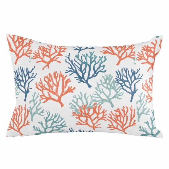 Coastal Coral Throw Pillow Cover 16 x 24 Inch Decorative Pillow Cover Orange Green Blue Multicolored Rainbow Lumbar Pillowcase Seasonal Rectangle Cushion Case for Couch Sofa Bed Living Room