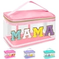 thumbnail image 1 of Bolsa de maquillaje Izuzta Chenille Letter Clear Mama Pouch rosa, 1 of 8