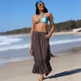thumbnail image 5 of Women's Linen Wide Leg Pants Casual Cropped Crinkle Design with Drawstring Waist and Loose Fit Ruffled Hem Trousers for Everyday Wear Coffee S, 5 of 5