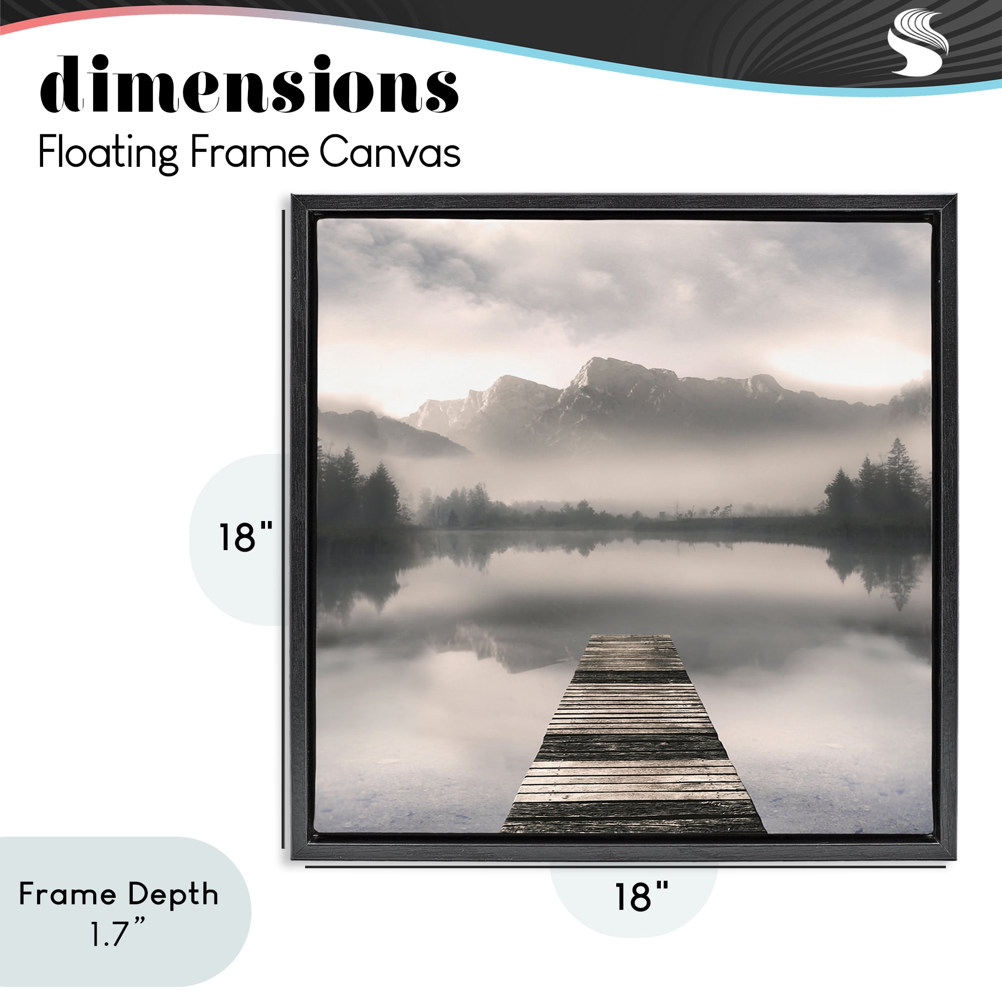 Stupell Industries Calm Reflective Waters & Mountains Black Framed Floater Canvas Wall Art, design by Irene Weisz