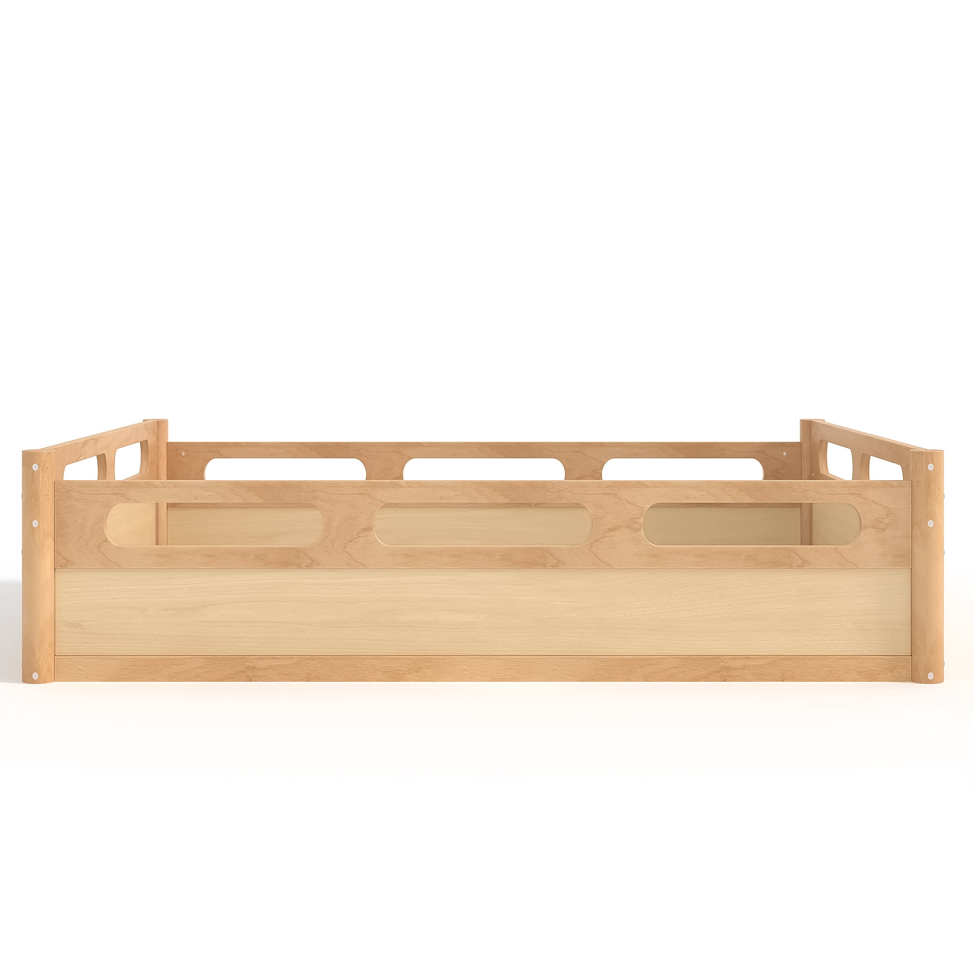 Leumius Full Size Floor Bed with Full-length Guardrails,Low Profile Montessori Bed Frame,Easy Assembly, No Box Spring Needed,Natural