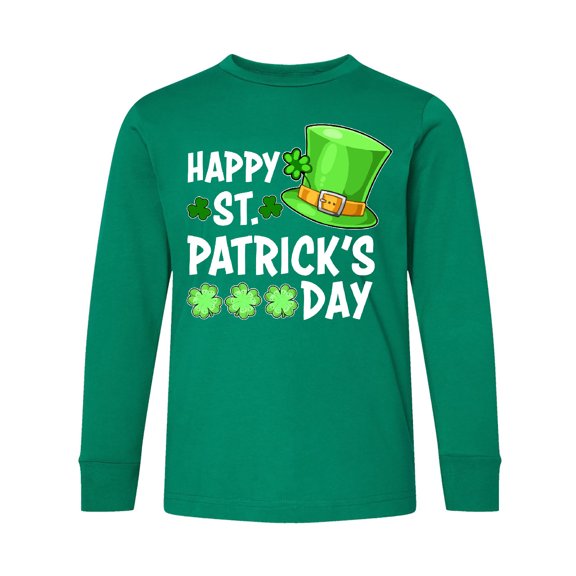 Inktastic Happy St. Patrick's Day Green Hat and Clovers Long Sleeve Youth T-Shirt