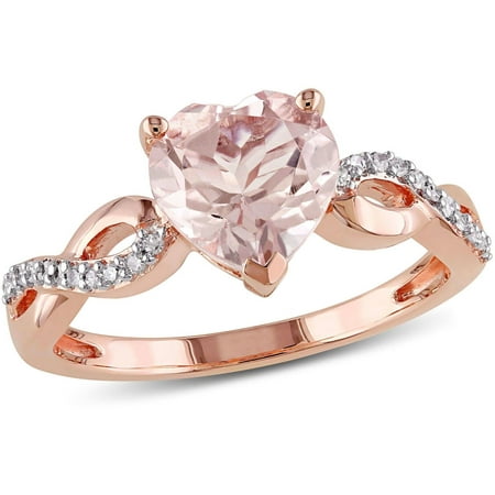 Tangelo 1-3/4 Carat T.G.W. Morganite and 1/10 Carat T.W. Diamond 10kt Rose Gold Infinity Heart Ring