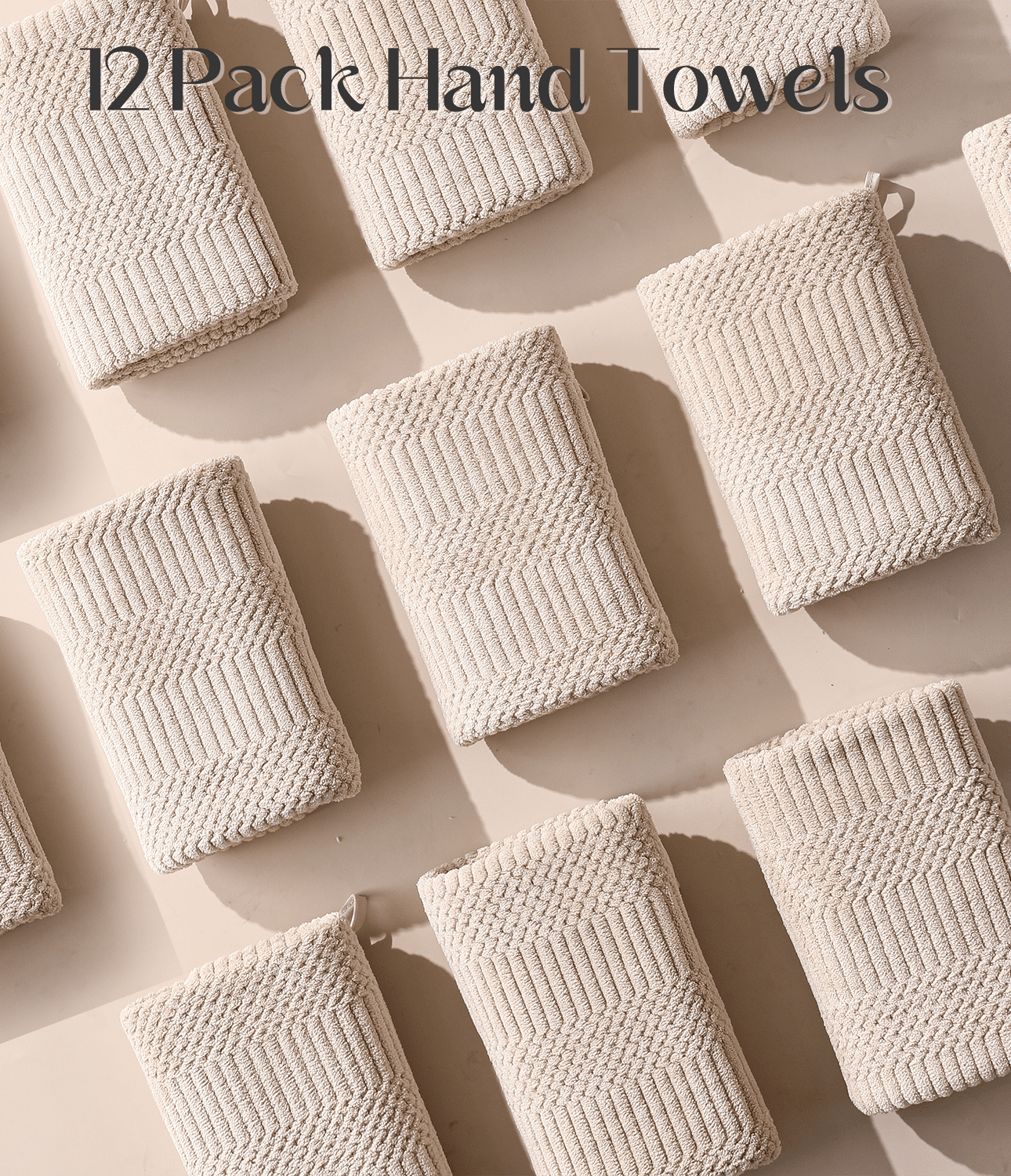 Jessy Home 12 Pack Camel Hand Towel Set 16"x31" Soft Highly Absorbent Quick Dry Bathroom Towels 600 GSM Microfiber Plush Towels