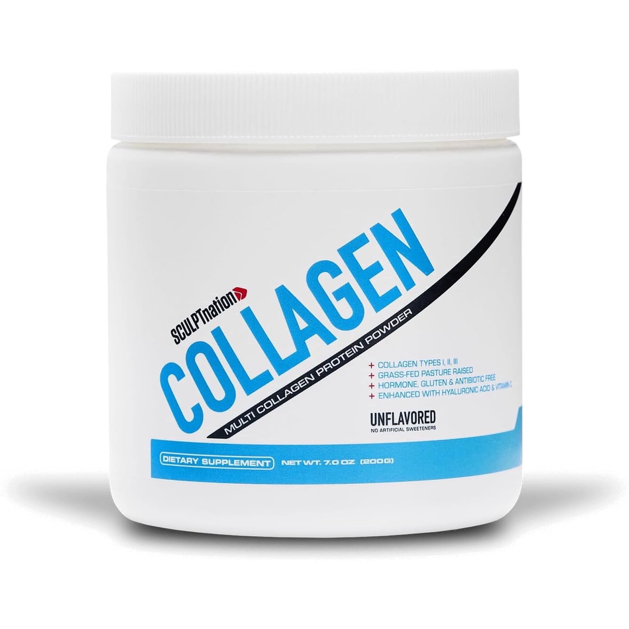 Sculpt Nation Collagen Peptides Powder Types I II III with Hyaluronic Acid, Hair Skin Nails and Joint Support, Unflavored, 30 Day Supply, 7.0 oz
