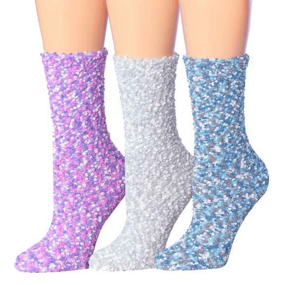 Colorfut Women's 3-Pairs Cozy Microfiber Anti-Skid Soft Solid Colored Fuzzy Crew Socks Slipper (with non-slip silicone grippers) FZ19-A