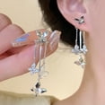 thumbnail image 4 of Pendientes de mariposa, pendientes colgantes de diamantes de imitación de cristal, pendientes de circonita estilo borla, pendientes colgantes de perlas largas para mujer, 4 of 5