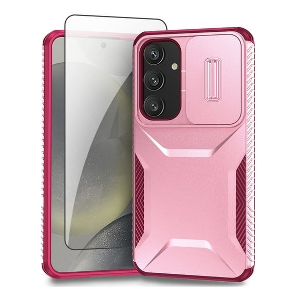 Allytechgroup Galaxy A35 Rugged Case with Screen Protector, Sliding Camera Lens Protector Bumper Shockproof Anti-Scratch Slim Phone Case Cover for Samsung Galaxy A35, Pink