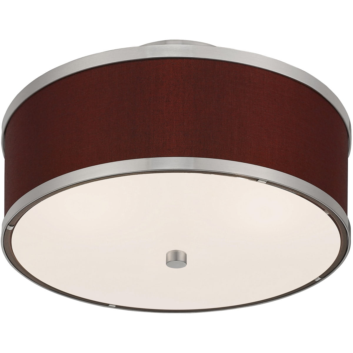 2 Light Brushed Nickel Ceiling Light fixture with Hand Crafted Red Wine Fabric Hardback Shade
