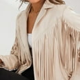 thumbnail image 3 of Veste à Franges en Faux Suède pour Femmes Moto Motard Court Ouvert devant avec Franges Manteau Court, 3 of 8
