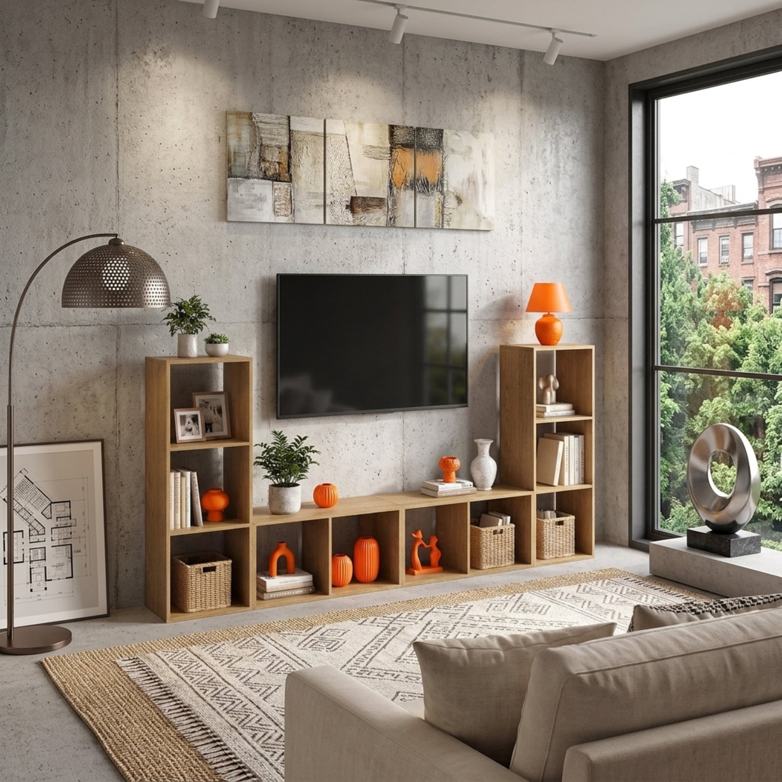 Furnibear 3-Cube Bookshelf with Back Guardrail Reinforced Crossbar and Anti-Tipping Kits for Living Room and Bedroom Books and Storage Boxes, Natural