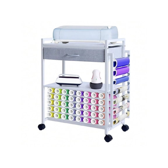 EastVita Home Craft Organizer And Storage Rolling Cart Compatible With Cri Cut Machine Craft Storage Cart With Fabric Drawer and Hook 47 Vinyl Roll Holder For Home Crafting Workstation Room