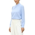 thumbnail image 4 of INSPIRE CHIC Women's Business Shirt Pleat Mock Neck Puff Long Sleeve Work Top XS Light Blue, 4 of 6