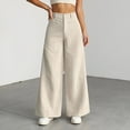 thumbnail image 2 of HXWCHs High Waist Wide Leg Casual Trousers Soft Palazzo Pants Comfortable Elastic Waistband WITH Pockets for Women M Beige, 2 of 4