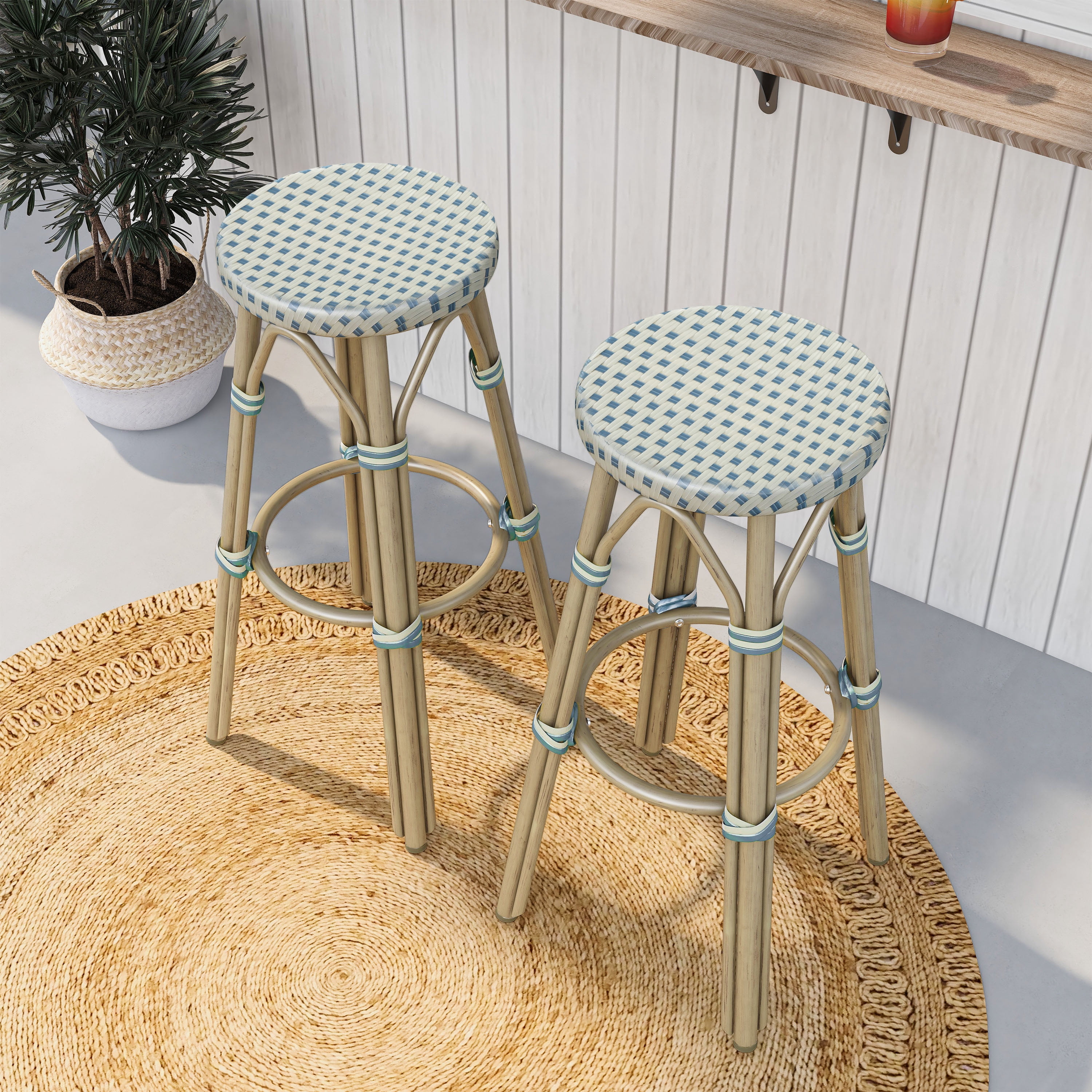 Furniture of America Tropaz Set of 2 30-in Outdoor Metal Bar Stool, Blue