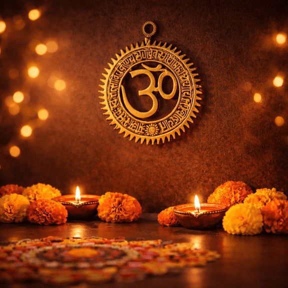 IBA Indianbeautifulart Brass Om Wall Hanging w/ Gayatri Mantra Religious Wall Decor Plaque