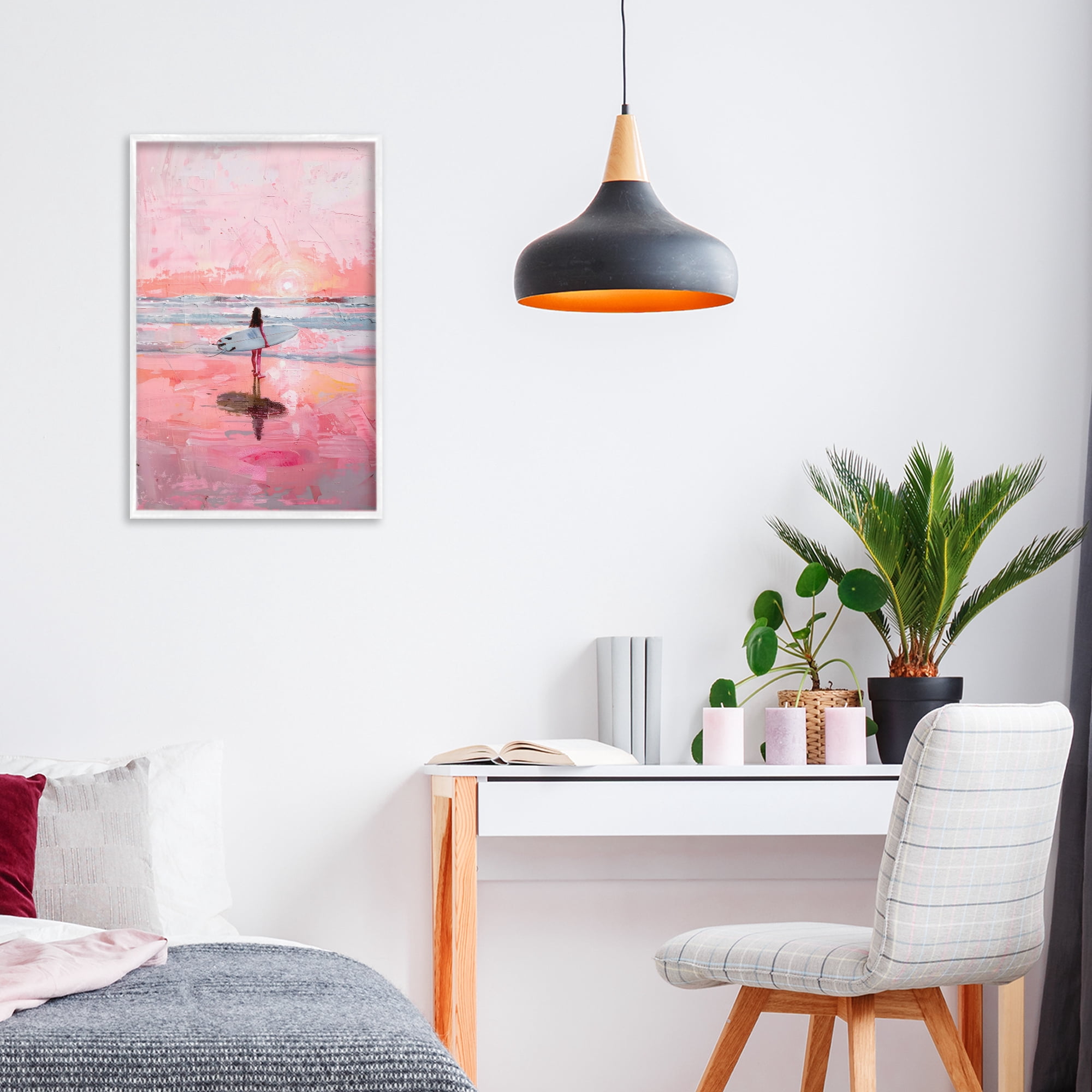 Stupell Industries Surfer at Pink Sunset White Framed Giclee Art, design by Creative Studio