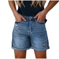 thumbnail image 2 of Jean Shorts Womens High Waisted Ripped Distressed Stretchy Denim Shorts Trendy Lightweight Summer Rolled Hem Shorts Dark Blue XL, 2 of 5