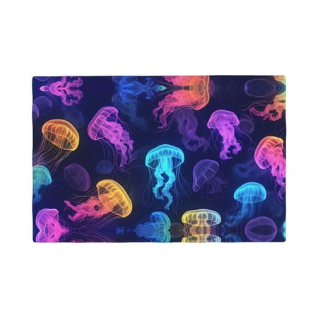 

Placemats Set of 4 Neon Jellyfish Pattern Place mats for Dining Table Indoor/Outdoor Cute Heat Resistant Washable Table Mats(18 x 12 )