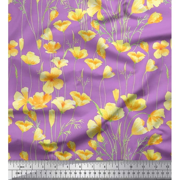 Soimoi Poly Georgette Fabric Buttercup Floral Decor Fabric Printed Yard 42 Inch Wide