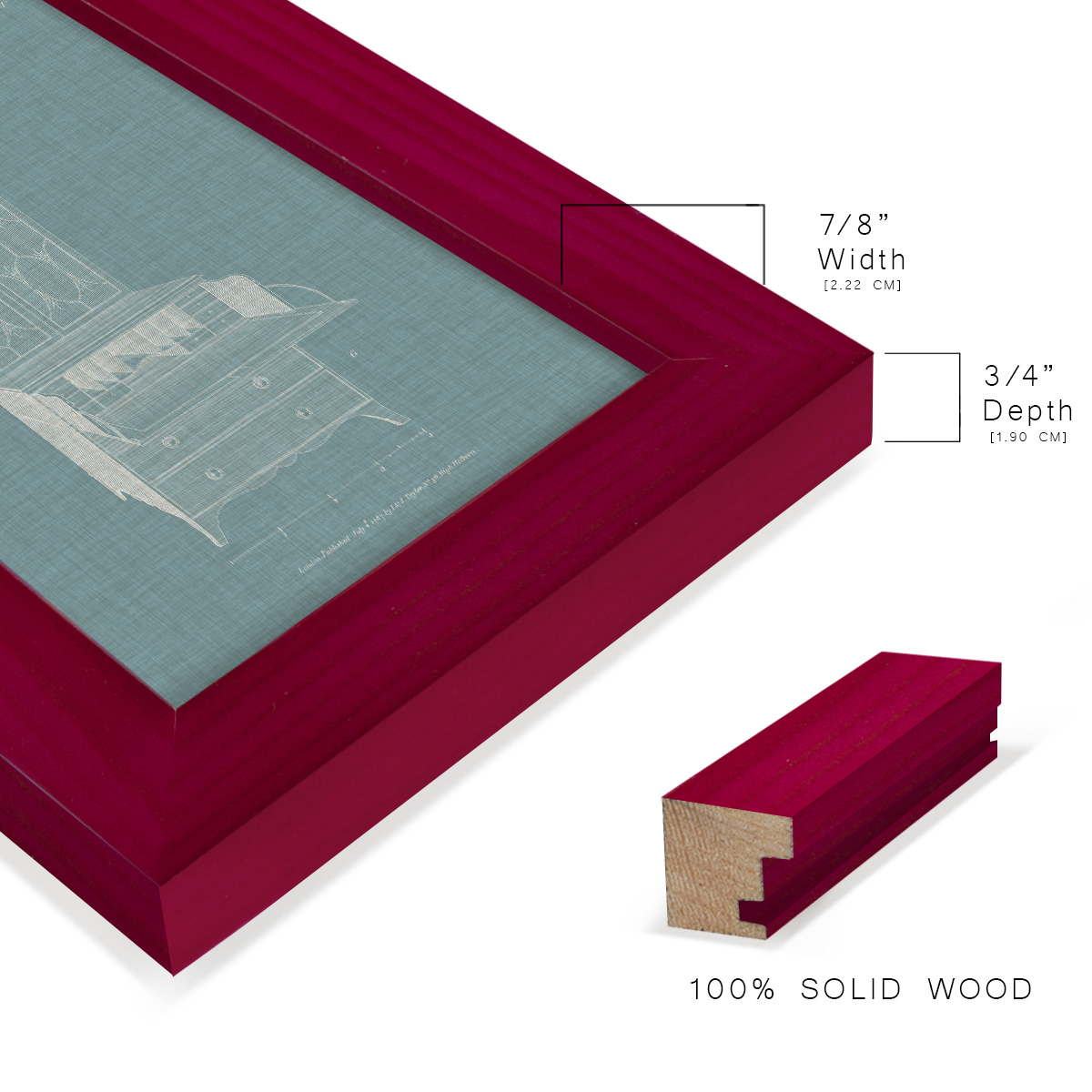 Hepplewhite Desk & Bookcase I - Framed Print w/glass - Cherry Red