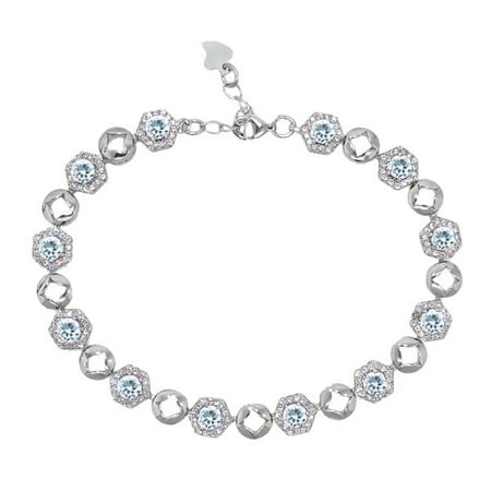 5.45 Ct Round Sky Blue Aquamarine 925 Sterling Silver Bracelet