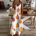 thumbnail image 3 of Autumn Harvest Maple Leaves Thanksgiving Sleeveless Dress Women's Luxury Party Dress Birthday Dresses for Women, 3 of 7