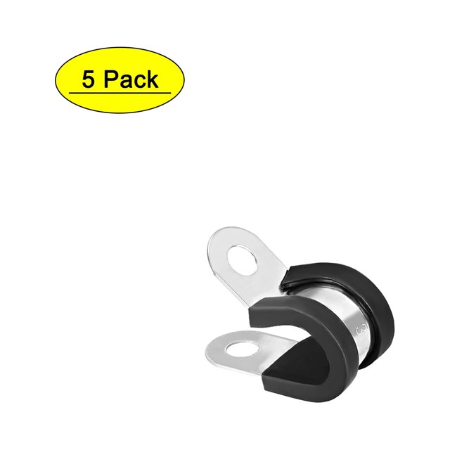 Unique Bargains 0.24'' R Shape Rubber Cushioned Insulated Clamps 304 Stainless Steel 5 Pack
