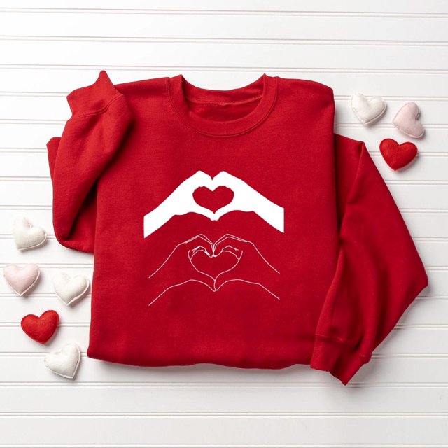 TIMIFIS Chandails à Col Rond pour Femmes Mode Mignon Imprimé Amour Manches Longues Chandail Décontracté Cœur Chandail Chemises Tenue Valentines Day Femmes - Printemps/été