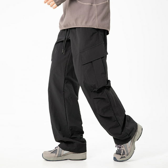 Pantalones cargo para hombre, largos, a la moda, para exteriores, con pliegues, resistentes al agua, lisos, informales, con cintura elástica y bolsillos.
