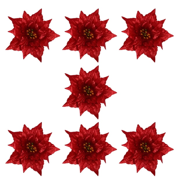 7 piezas de flores artificiales decorativas con purpurina navideña.